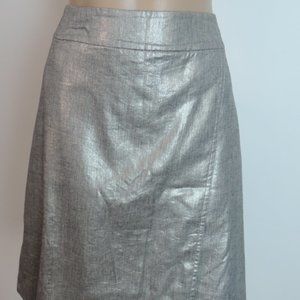 EILEEN FISHER Silver Glimmer Linen Stretch Faux Wrap Skirt Large NWT $248